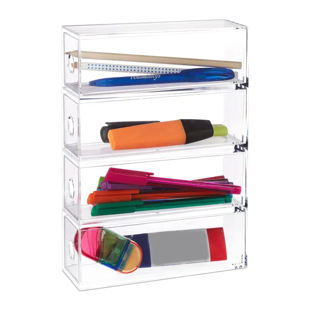 relaxdays-make-up-organizer-acryl-transparent-4-schubladen image 1