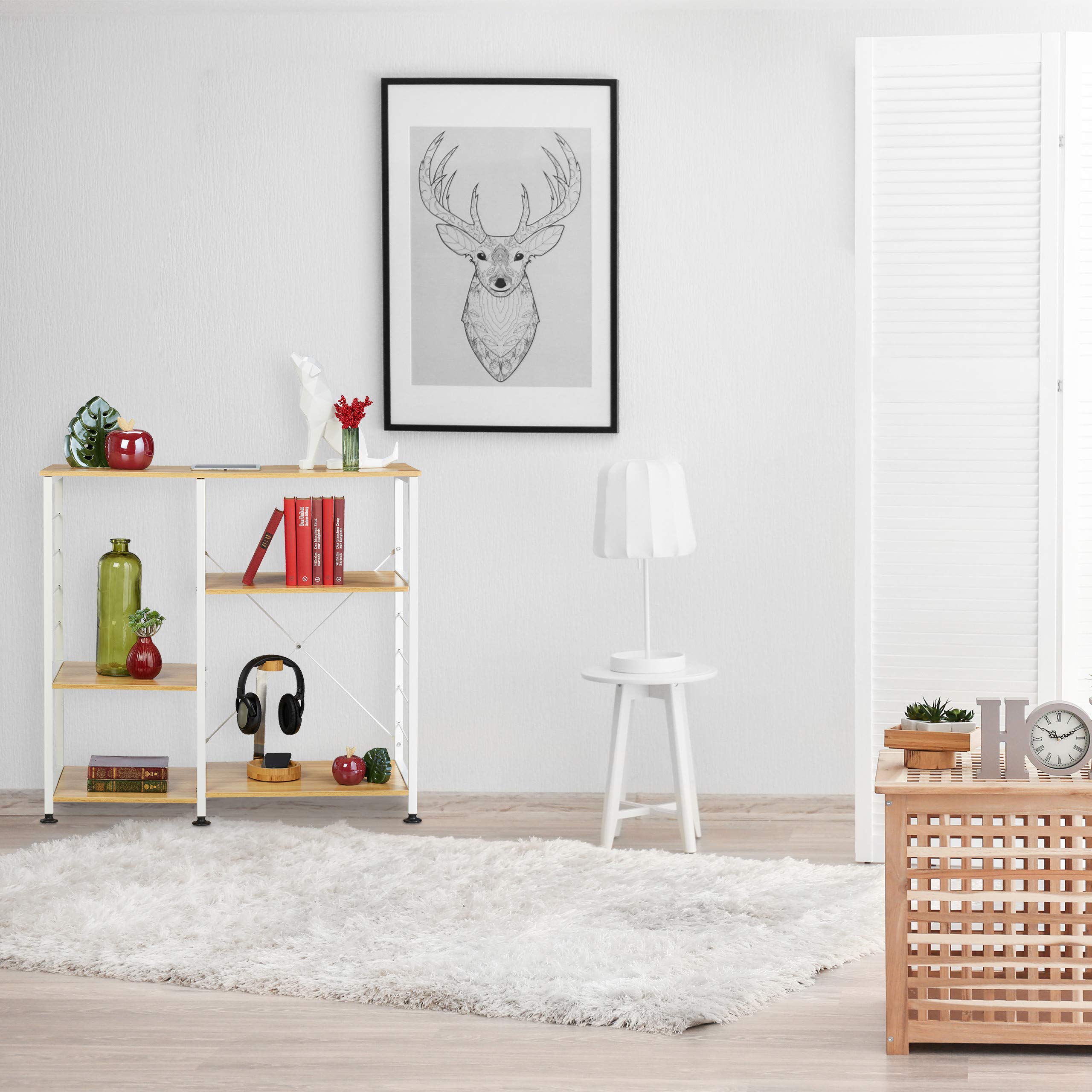 relaxdays-standregal-metall-holzoptik-offenes-wohnregal-84x90x40-cm-braun-wei image 2