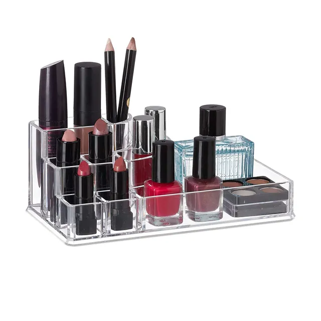 relaxdays-kosmetik-organizer-acryl-8-f-cher-make-up-aufbewahrung-transparent image 1