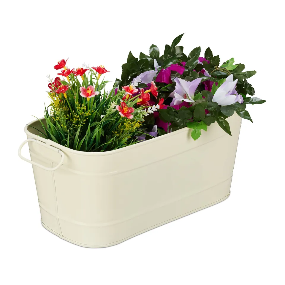 relaxdays-blumenkasten-metall-vintage-16x38x19-cm-pflanzwanne-creme image 1