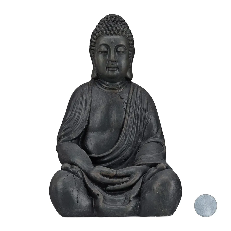 relaxdays-xl-buddha-figur-sitzend-50-cm-dunkelgrau-polyresin-outdoor image 1