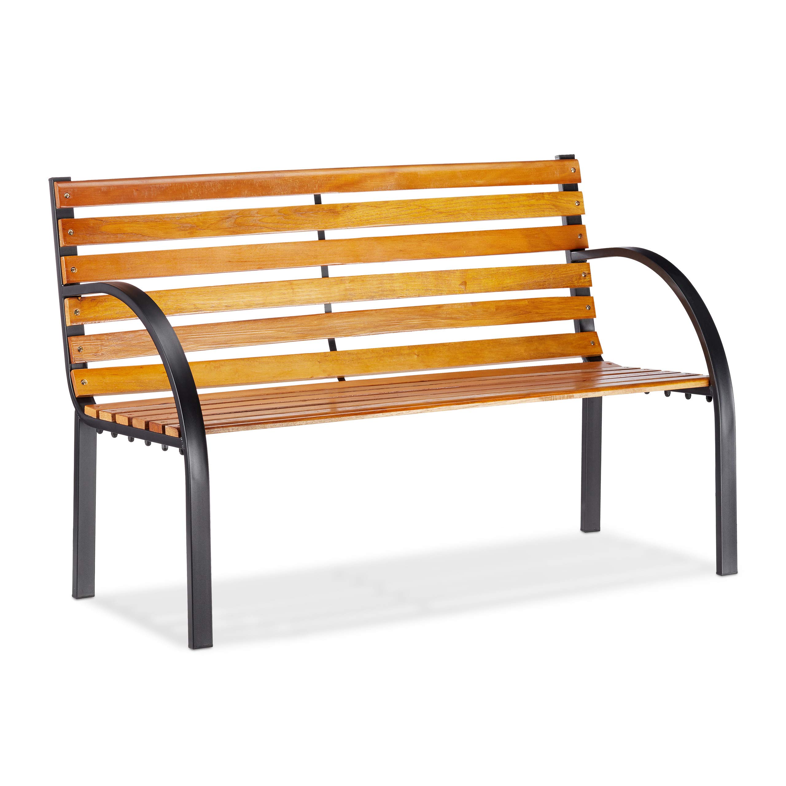 relaxdays-gartenbank-metall-holz-122-cm-natur-2-sitzer image 1