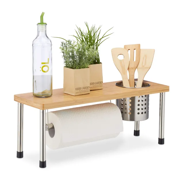 relaxdays-k-chenregal-bambus-3in1-21-x-55-x-18-cm-mit-rollenhalter image 1