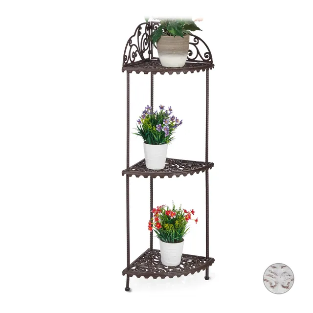 relaxdays-eck-pflanzenregal-braun-gusseisen-3-stufen-106-x-42-x-31-cm image 1
