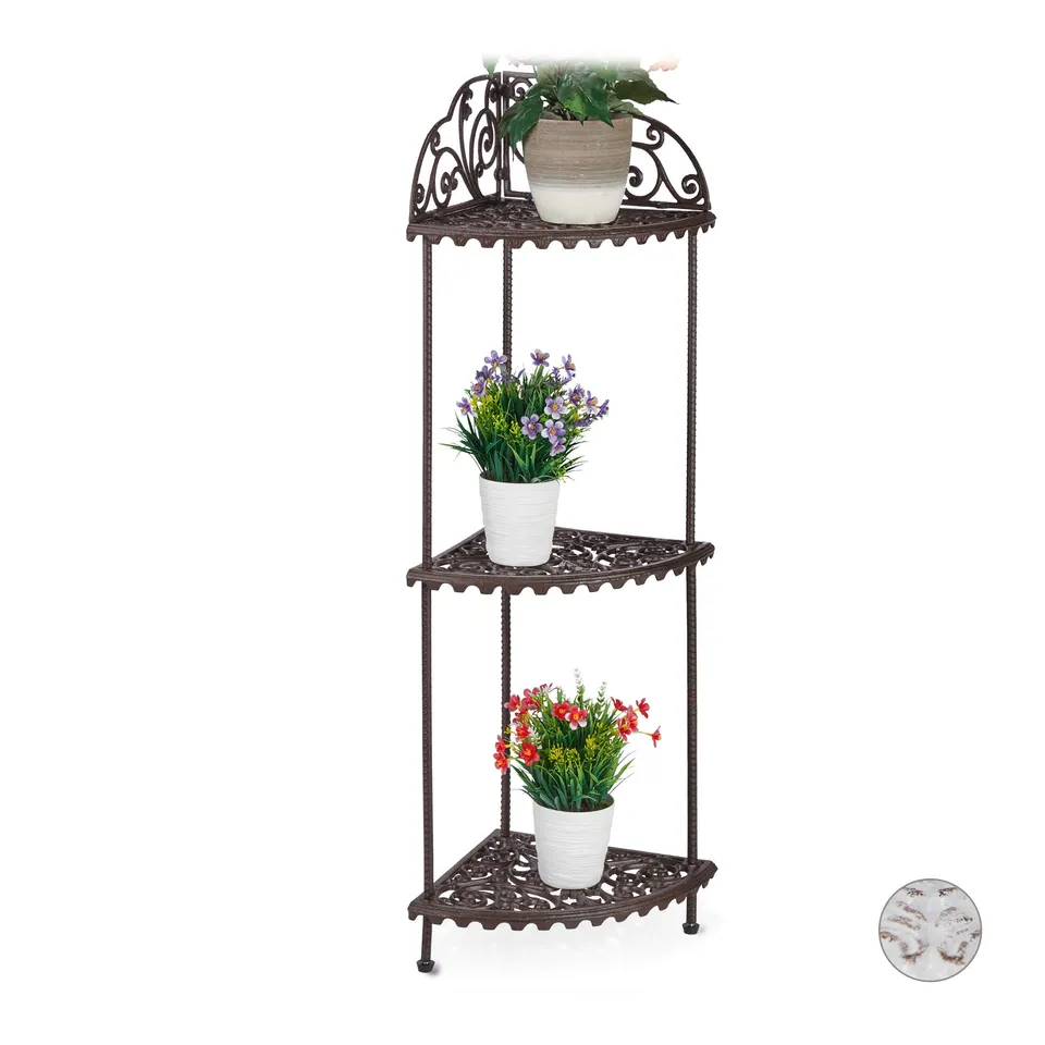 relaxdays-eck-pflanzenregal-braun-gusseisen-3-stufen-106-x-42-x-31-cm image 1