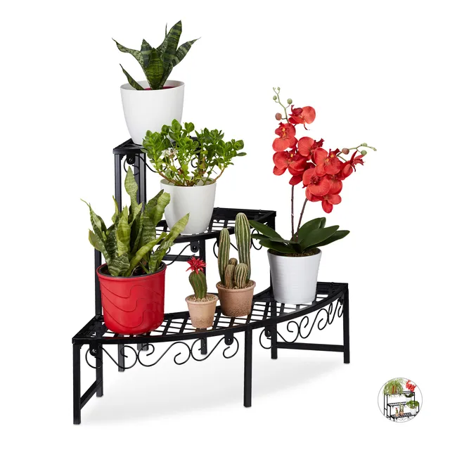 relaxdays-blumentreppe-metall-eck-blumenregal-3-ebenen-halbrund-schwarz-62-x-83- image 1