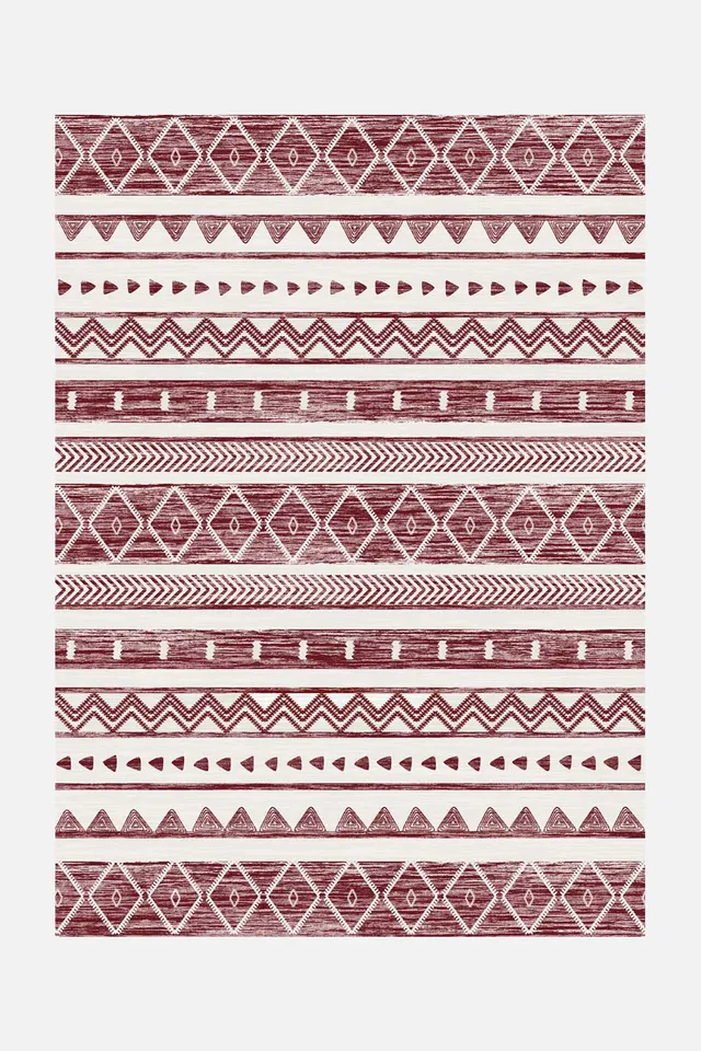 teppana-ikat-maroon-teppich-waschbarer-indoor-teppich image 1
