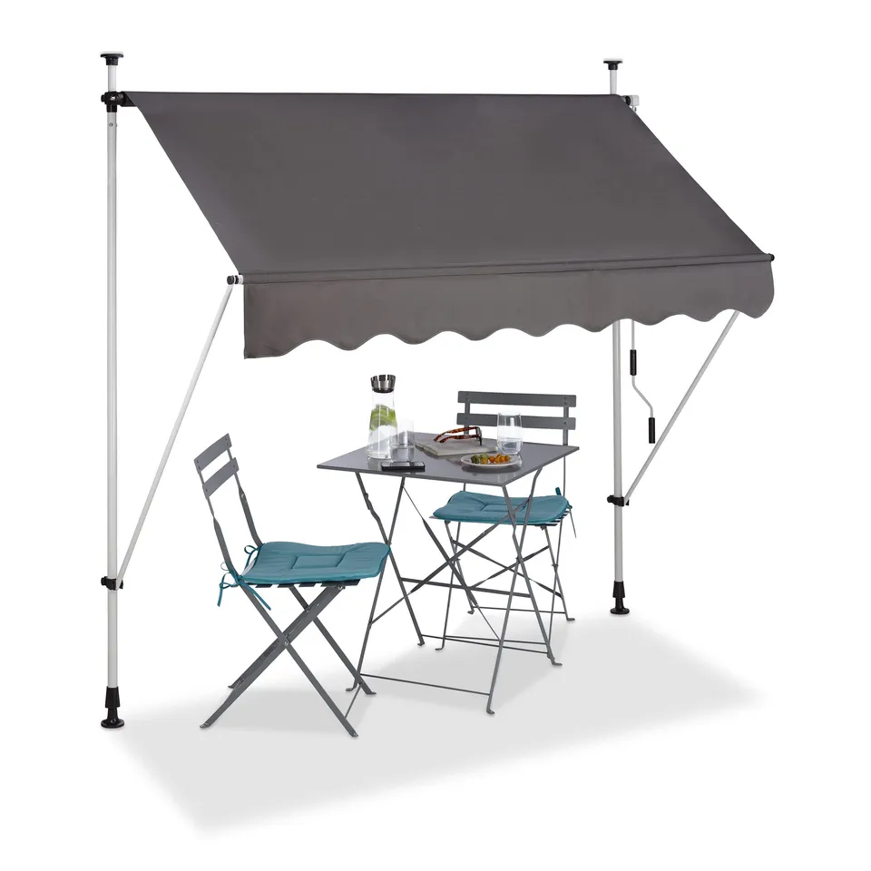 relaxdays-klemmmarkise-balkon-200-cm-grau-mit-handkurbel-ohne-bohren image 1