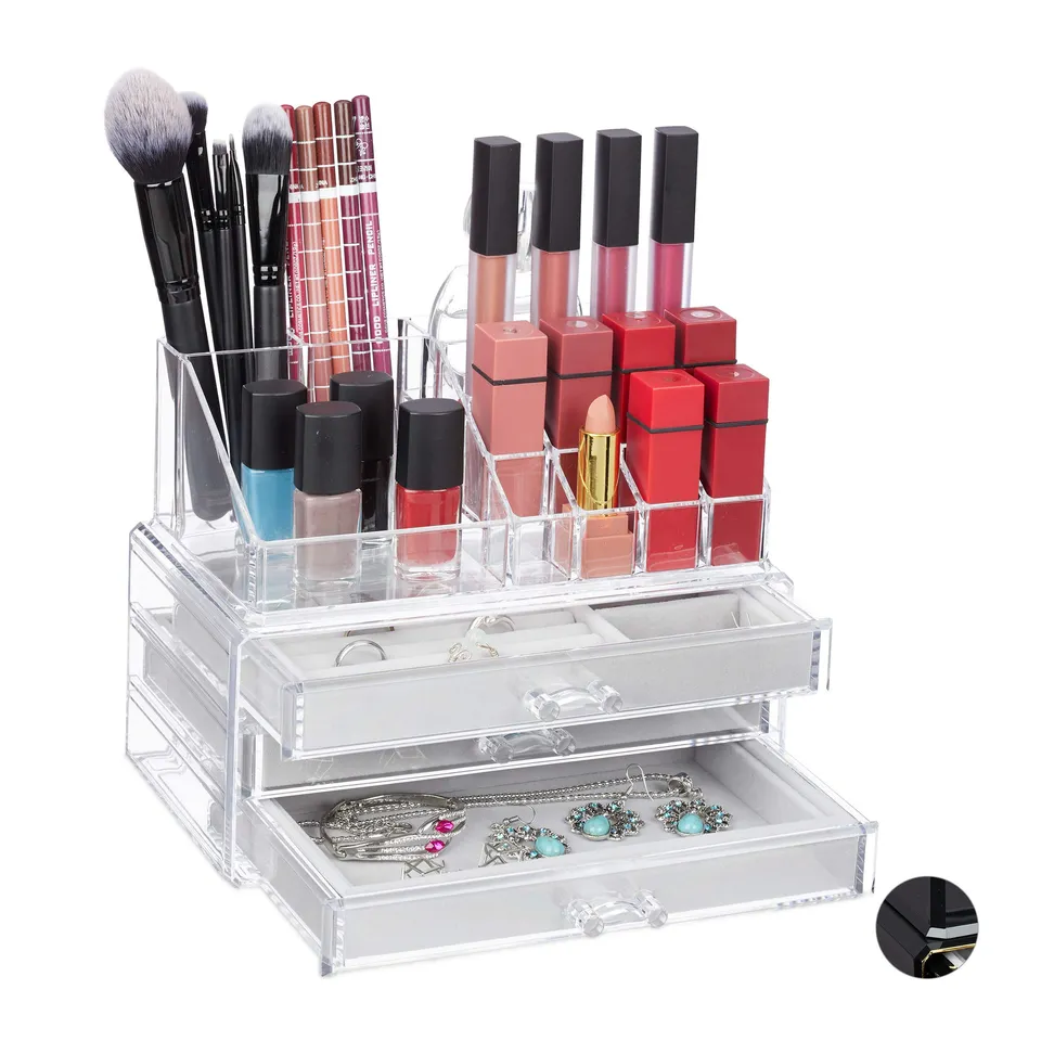 relaxdays-make-up-organizer-2-teilig-transparent-mit-schmuckk-stchen image 1