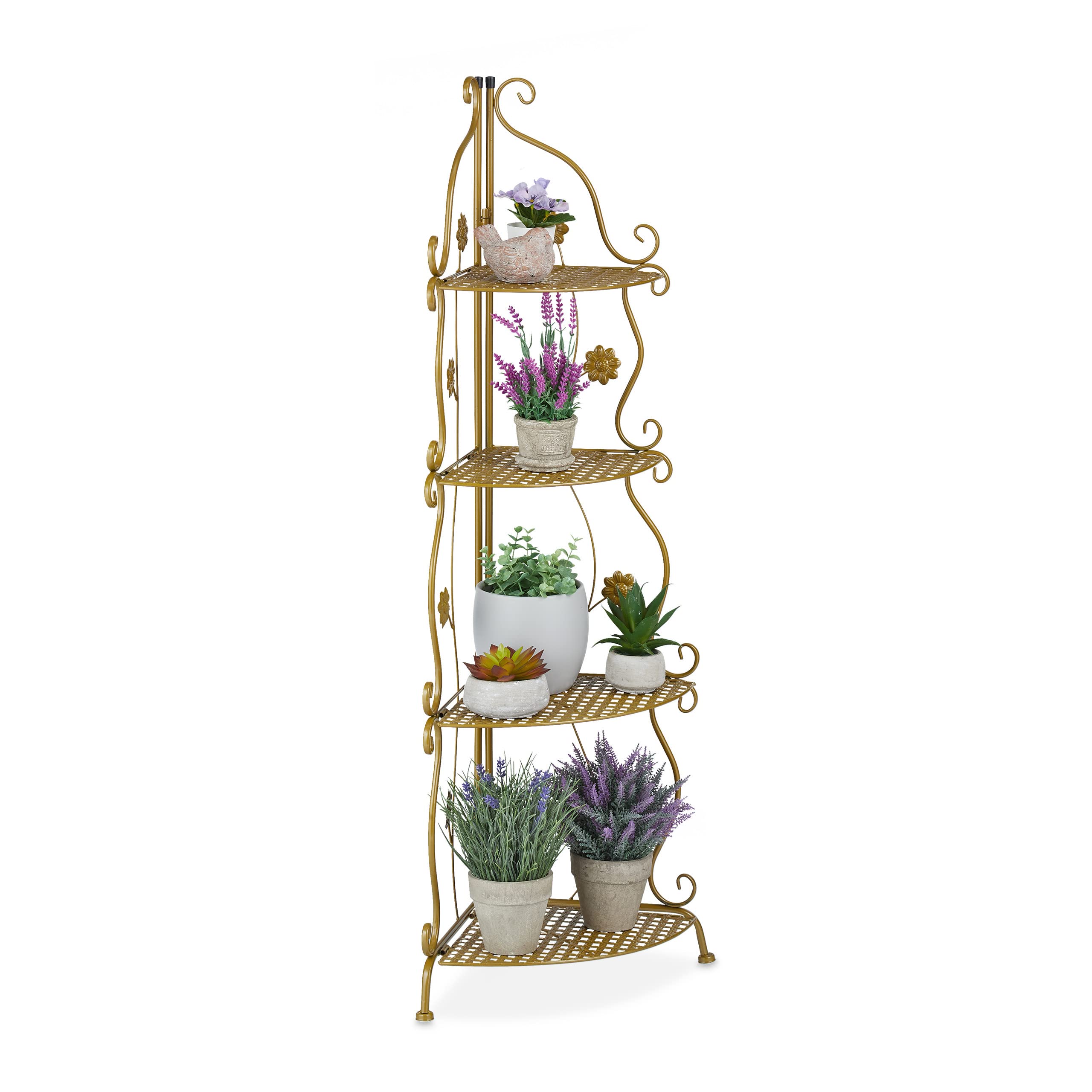 relaxdays-blumenregal-metall-4-stufig-gold-eckregal-113-5x31x31-cm-klappbar image 1