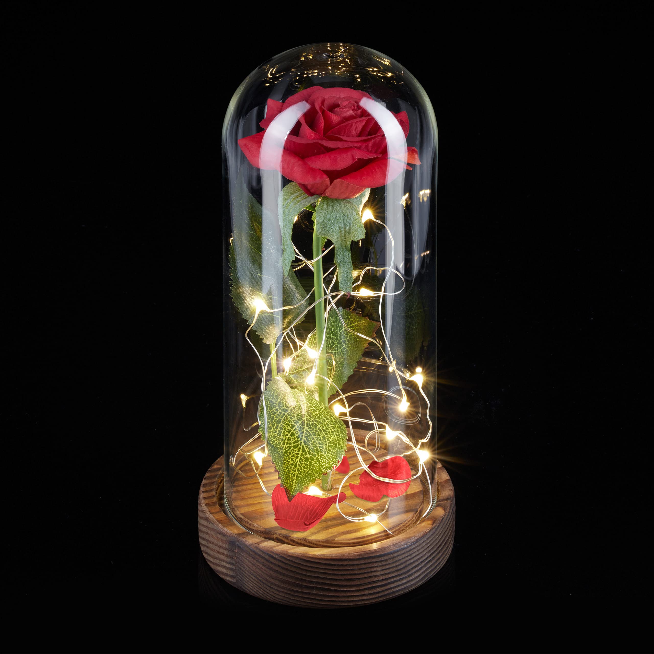 relaxdays-ewige-rose-mit-lichterkette-in-glaskuppel-rot-22x11-cm image 1