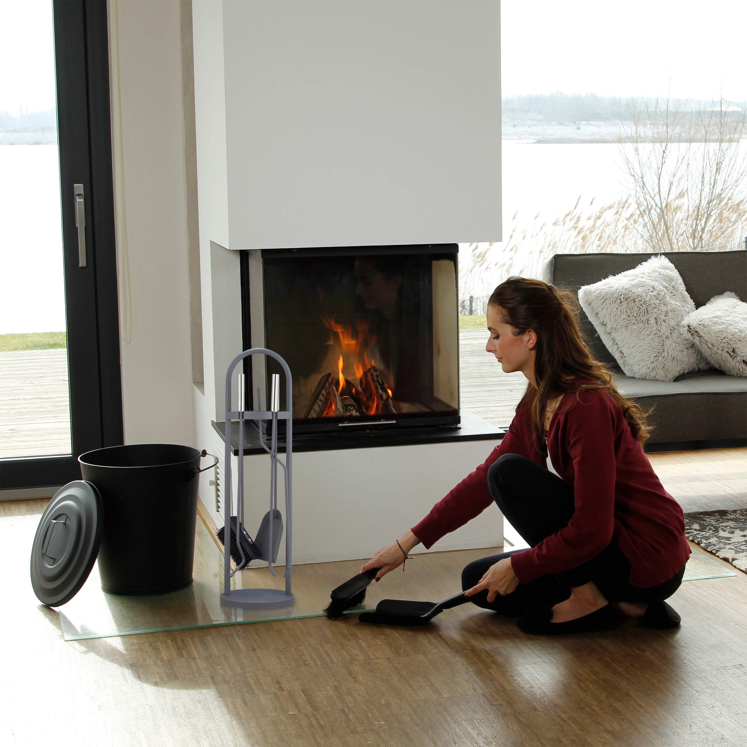 relaxdays-kaminbesteck-modern-5-teilig-stahl-grau image 2