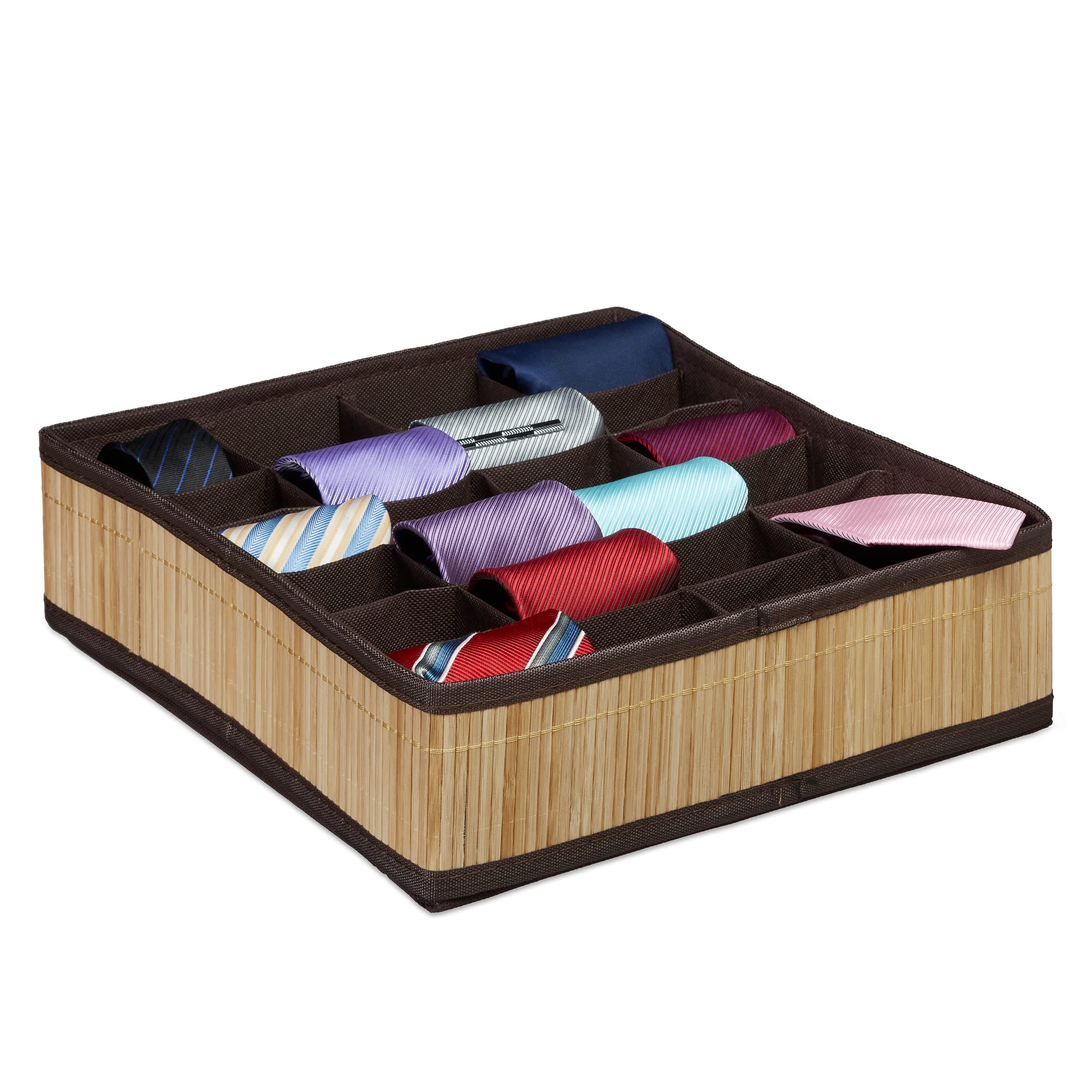 relaxdays-schubladenorganizer-bambus-look-krawattenbox-24-f-cher-natur image 1