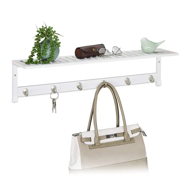 relaxdays-wandgarderobe-mit-ablage-und-6-haken-bambus-wei-18-x-75-x-16-cm image 1