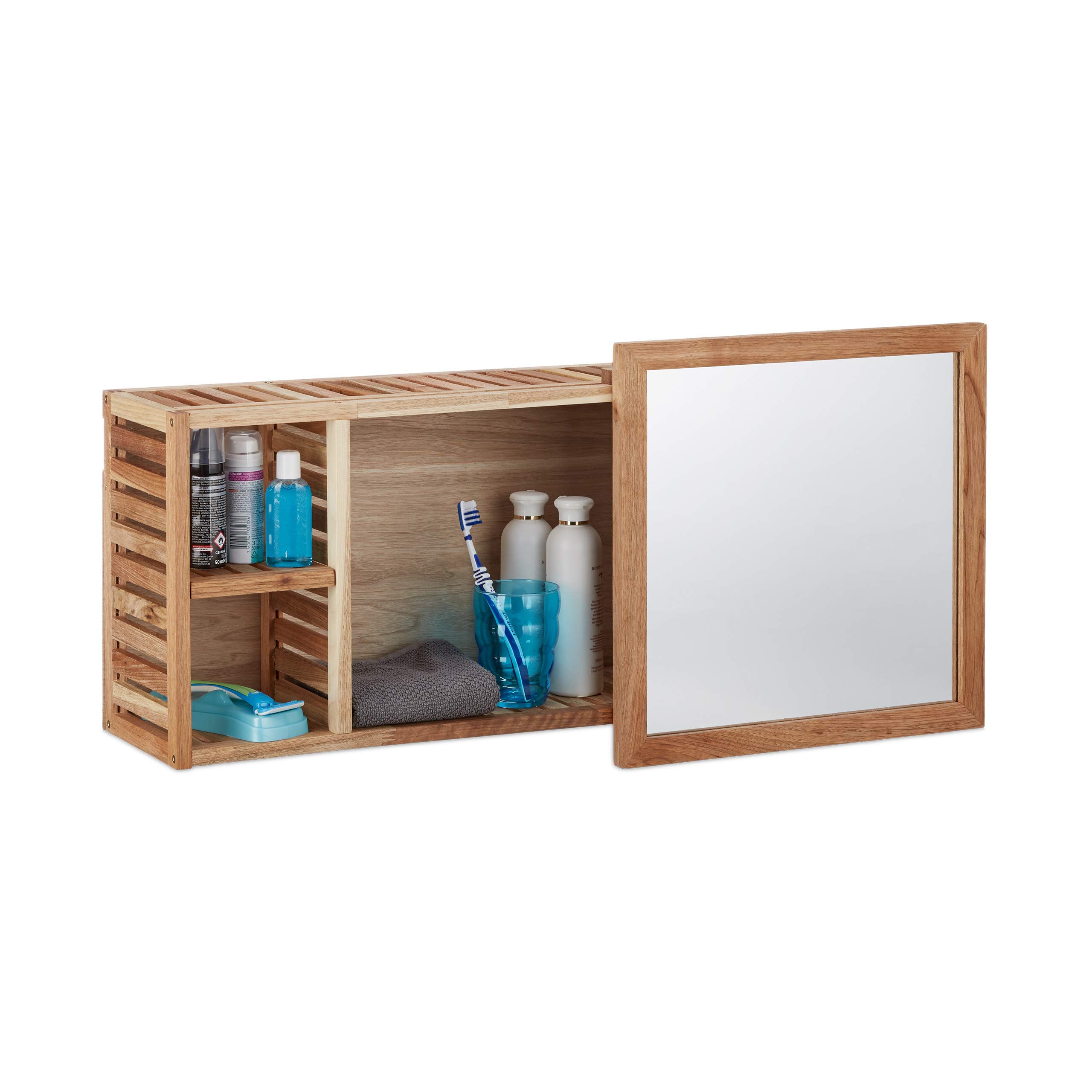 relaxdays-wandregal-mit-spiegel-walnuss-80-cm-badregal-ge-lt image 1