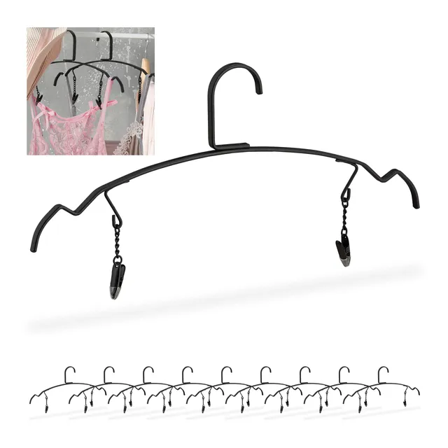 relaxdays-kleiderb-gel-10er-set-schwarz-metall-mit-clips image 1