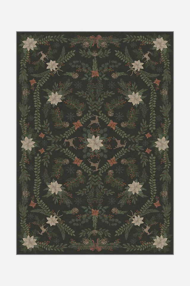 teppana-weihnachtsstern-dunkelgr-n-teppich-waschbarer-design-teppich image 1