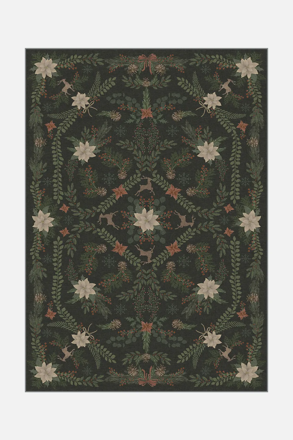 teppana-weihnachtsstern-dunkelgr-n-teppich-waschbarer-design-teppich image 1
