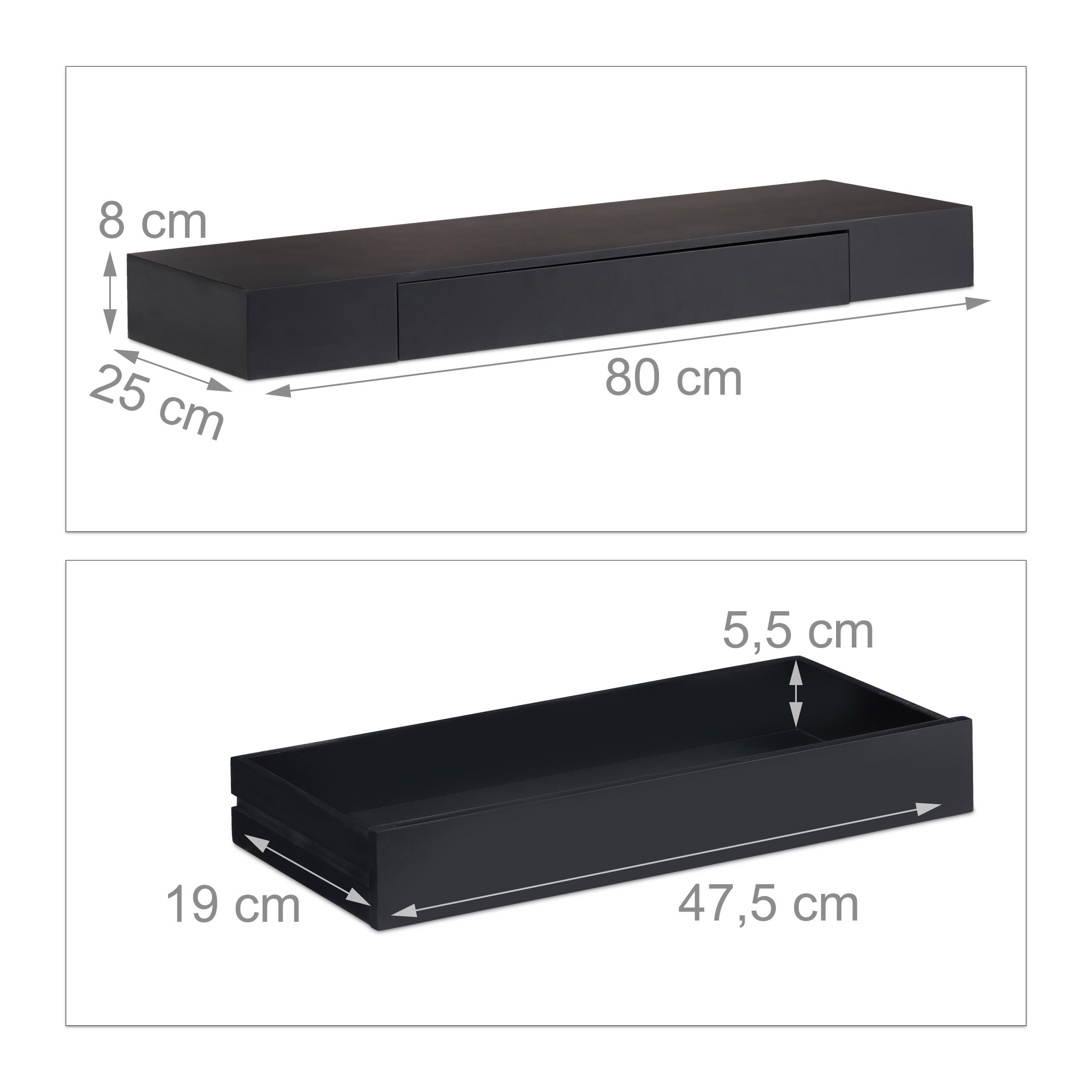 relaxdays-wandregal-mit-schublade-25-cm-tief-schwarz-schweberegal-mdf image 3