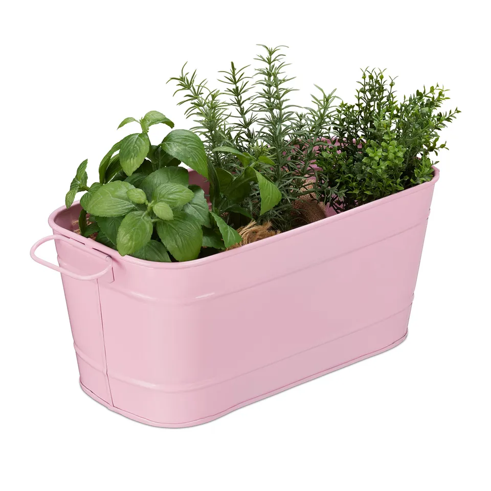 relaxdays-blumenkasten-metall-rosa-38-cm-vintage-zinkwanne image 1