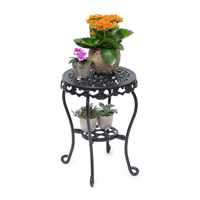 relaxdays-blumenhocker-rund-gr-e-m-aus-gusseisen-beistelltisch-mit-2-ablagen-41x image 1
