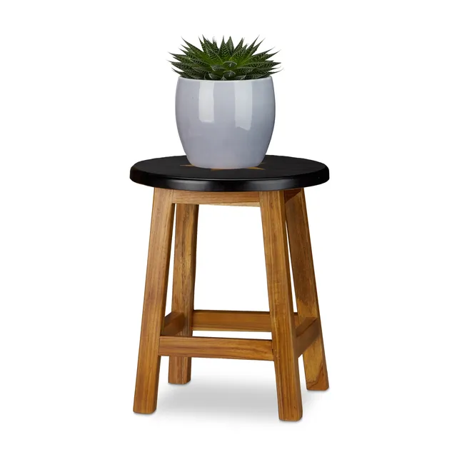 relaxdays-blumenhocker-teakholz-rund-stern-motiv-35-x-30-x-30-cm-natur-schwarz image 1