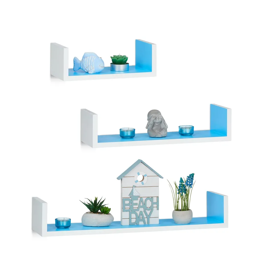 relaxdays-wandregal-3er-set-u-form-freischwebend-wei-blau-15-x-60-x-10-cm image 1
