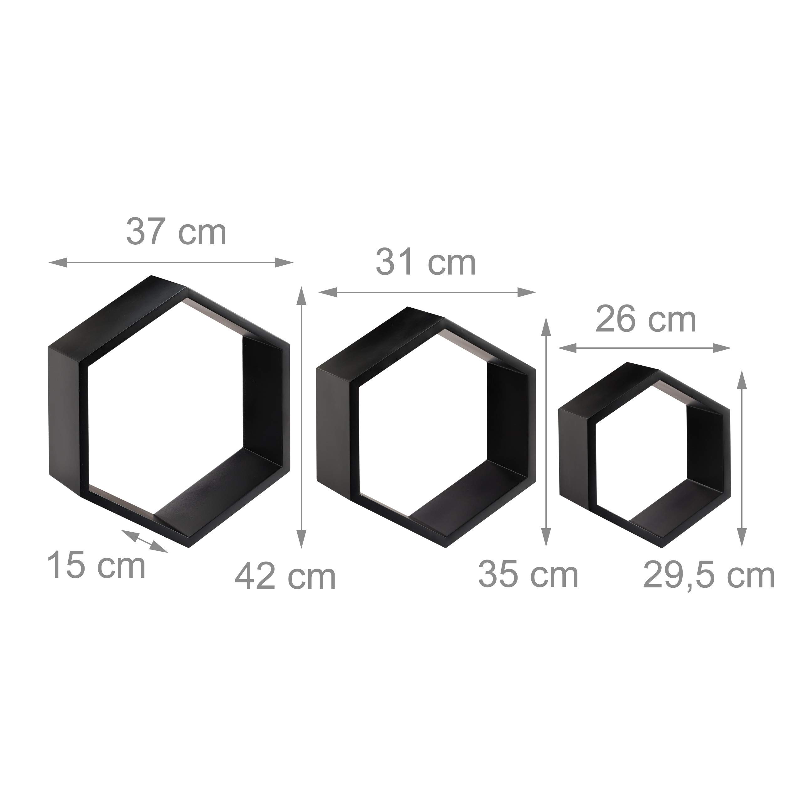 relaxdays-wandregale-sechseckig-3er-set-h-ngeregal-mdf-schwarz image 3