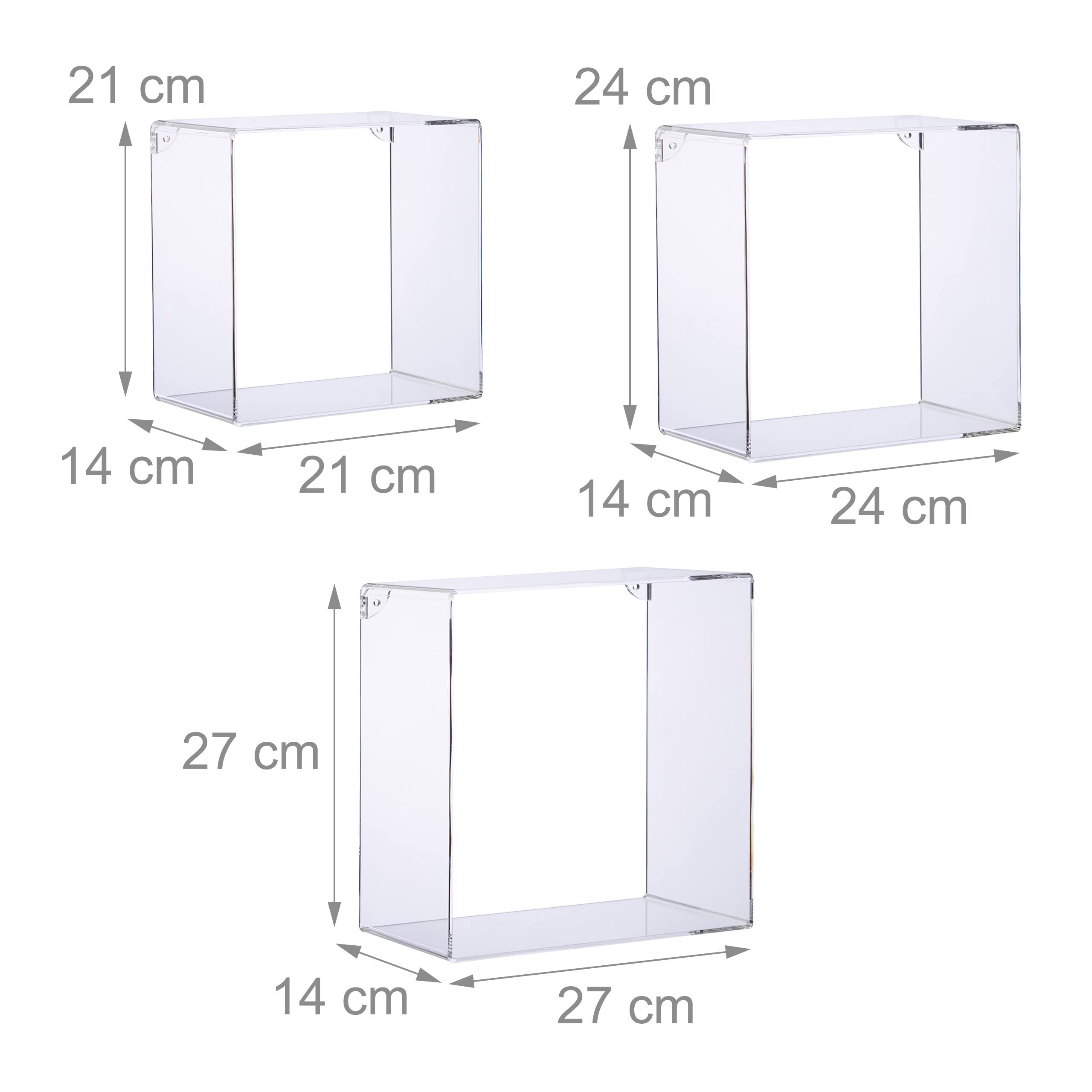 relaxdays-wandregale-acryl-3er-set-transparent-14-x-27-x-27-cm image 3