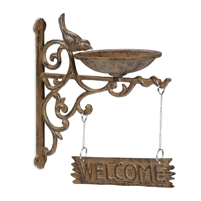 relaxdays-vogeltr-nke-gusseisen-welcome-wandmontage-braun image 1