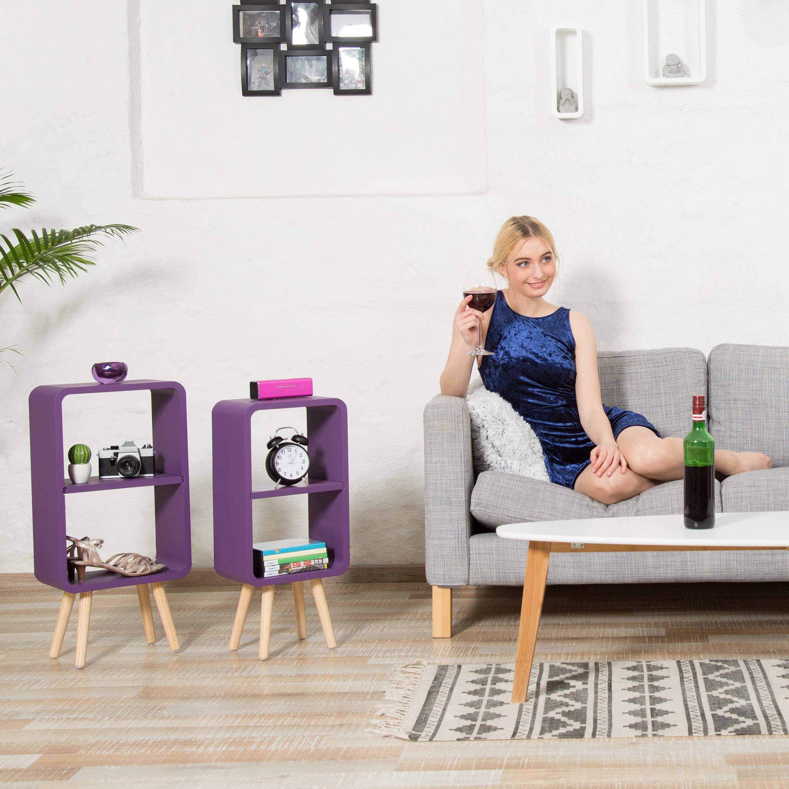 relaxdays-standregal-2-f-cher-78x40x20-cm-violett-mit-holzbeinen image 2