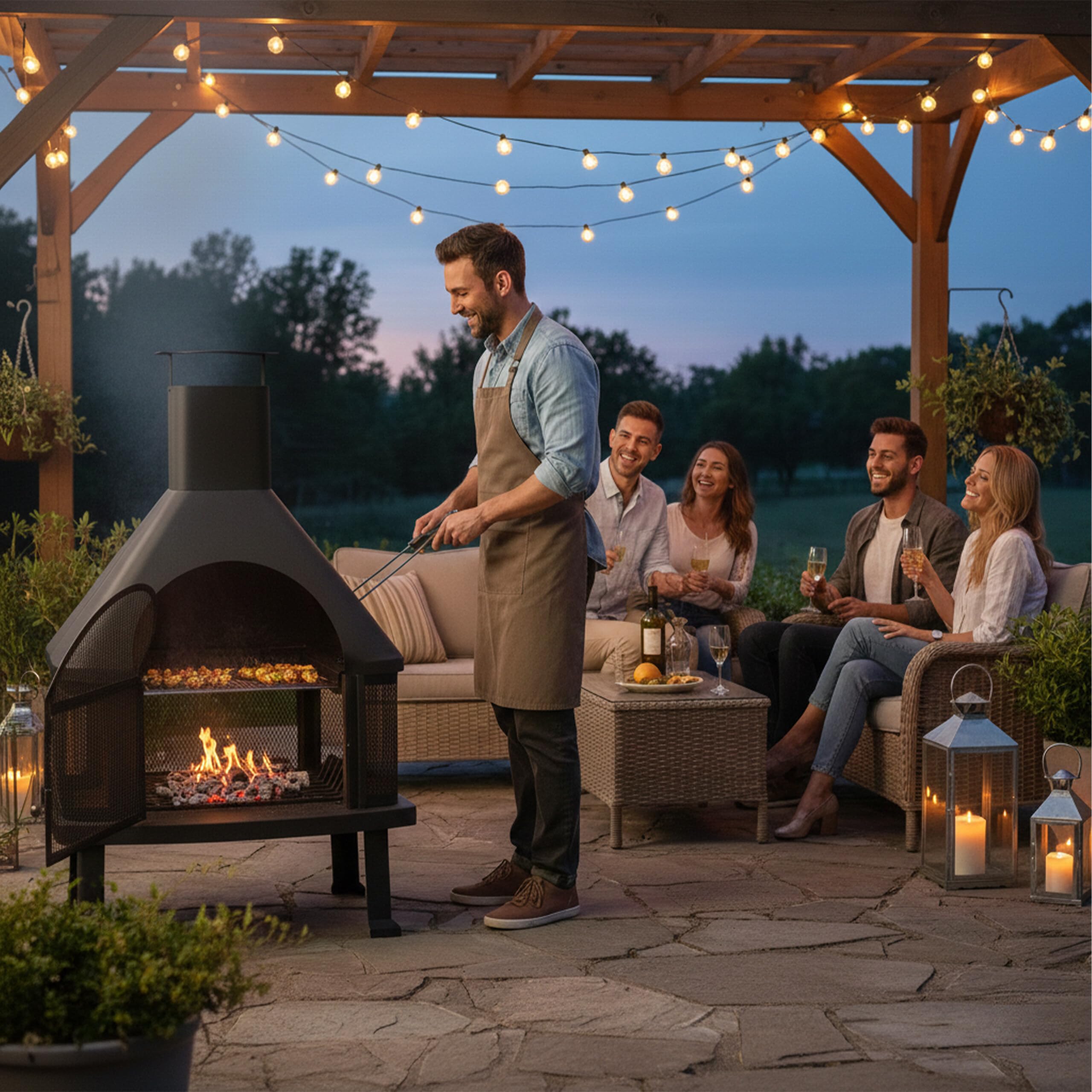 relaxdays-terrassenofen-mit-grill-feuerstelle-110-x-63-x-51-cm-schwarz image 2