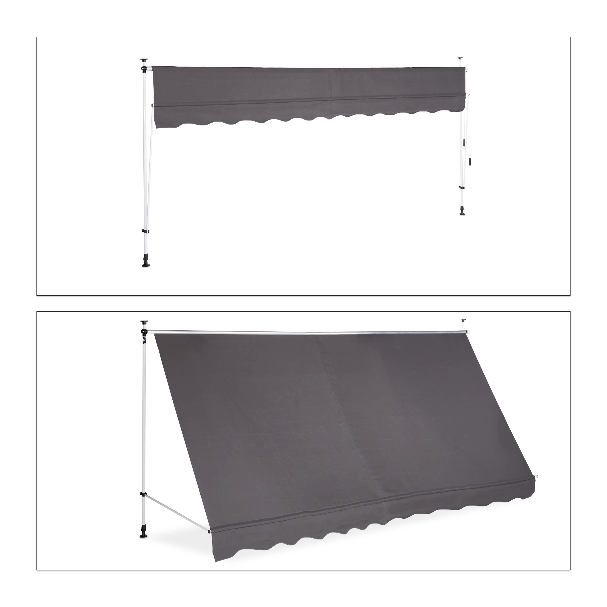 relaxdays-klemmmarkise-balkon-400-cm-breit-polyester-grau-ohne-bohren image 5