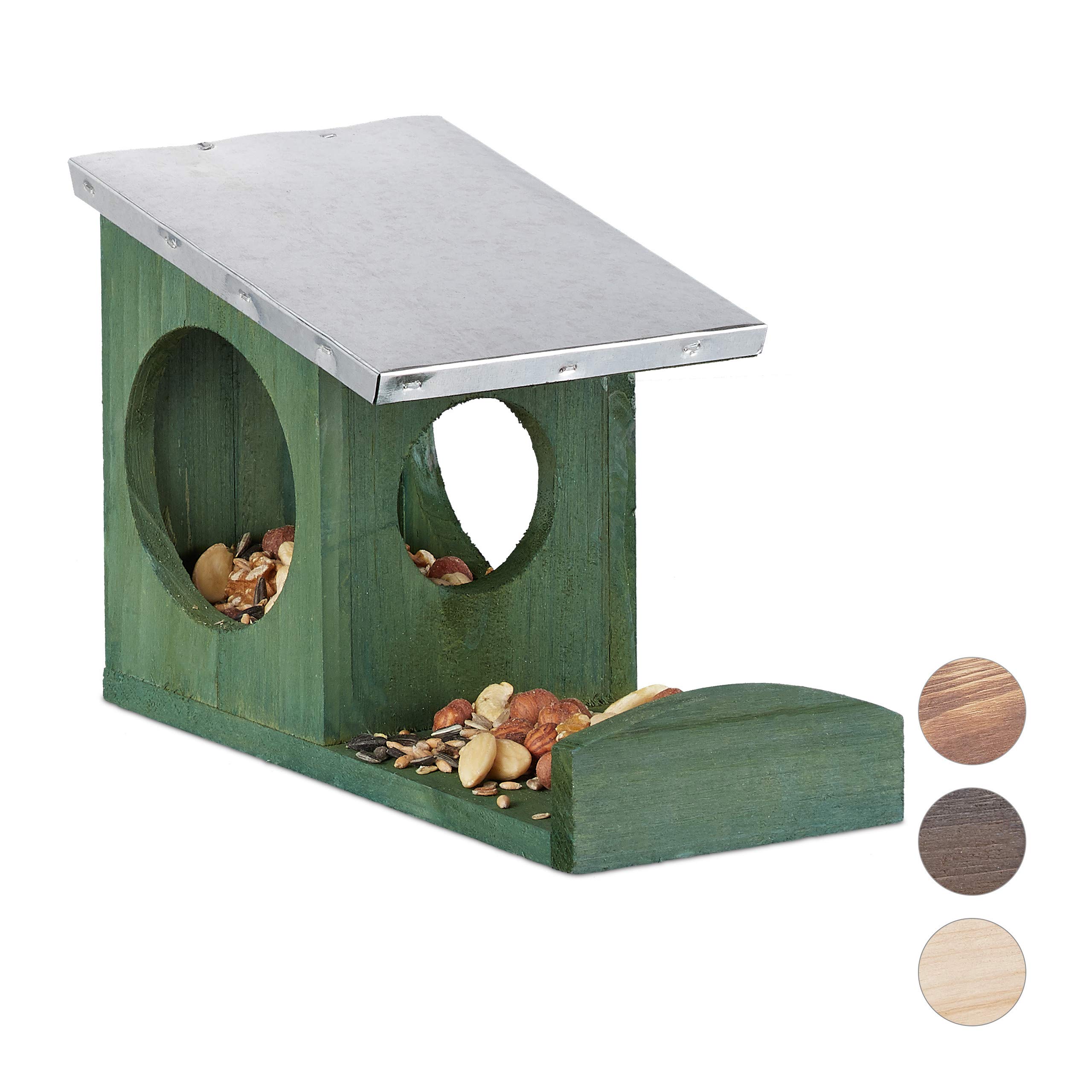 relaxdays-eichh-rnchen-futterhaus-holz-mit-metalldach-dunkelgr-n image 1