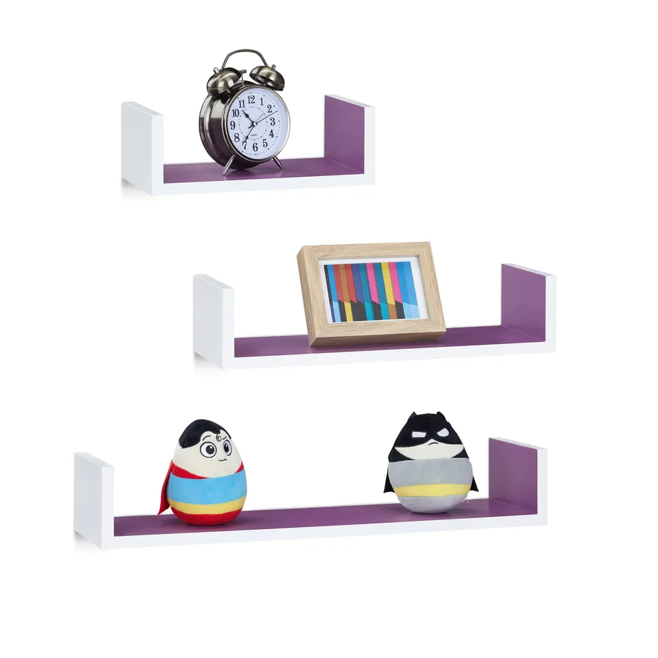 relaxdays-wandregal-3er-set-u-form-freischwebend-15-cm-tiefe-wei-violett image 1