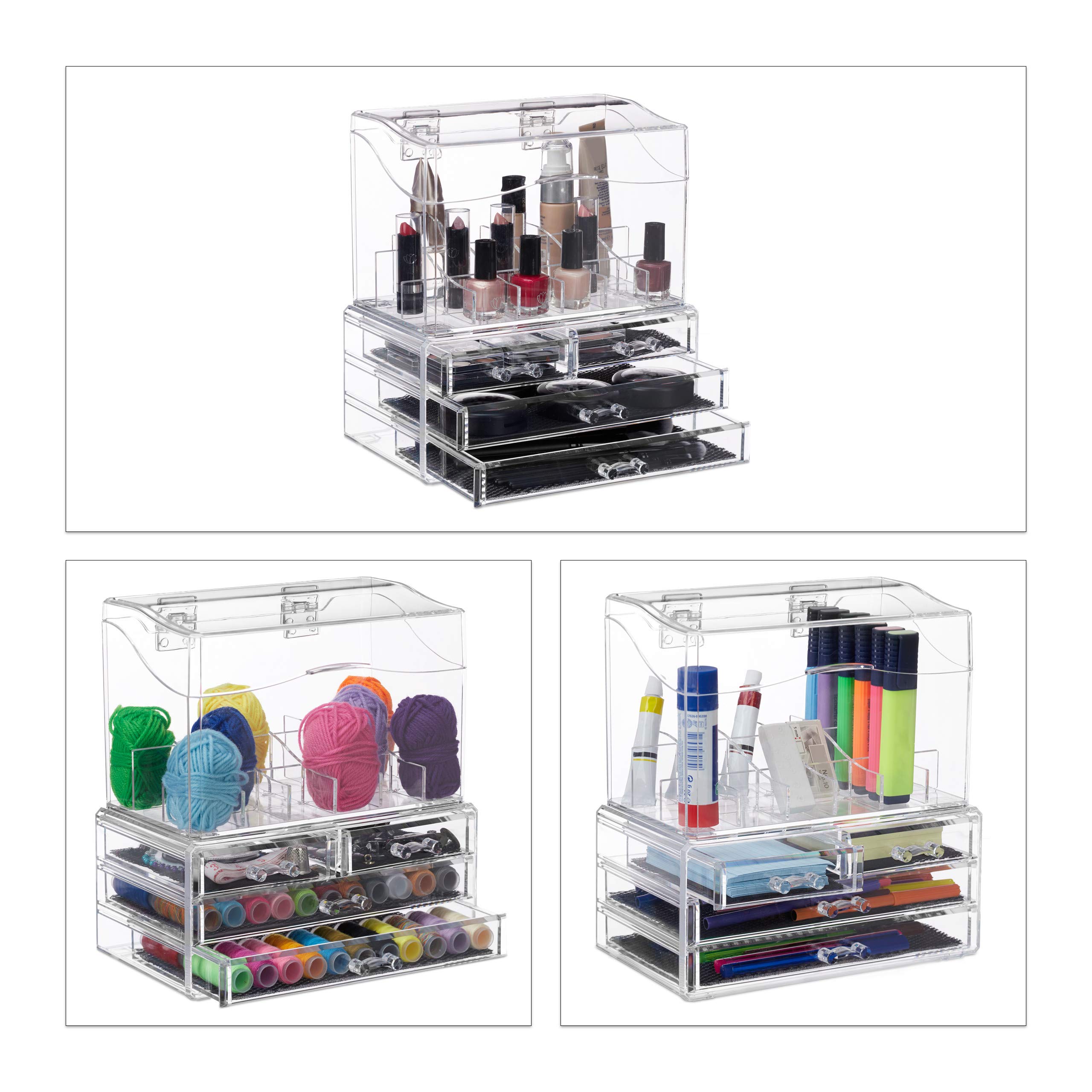relaxdays-make-up-organizer-acryl-mit-4-schubladen-und-deckel-transparent image 3