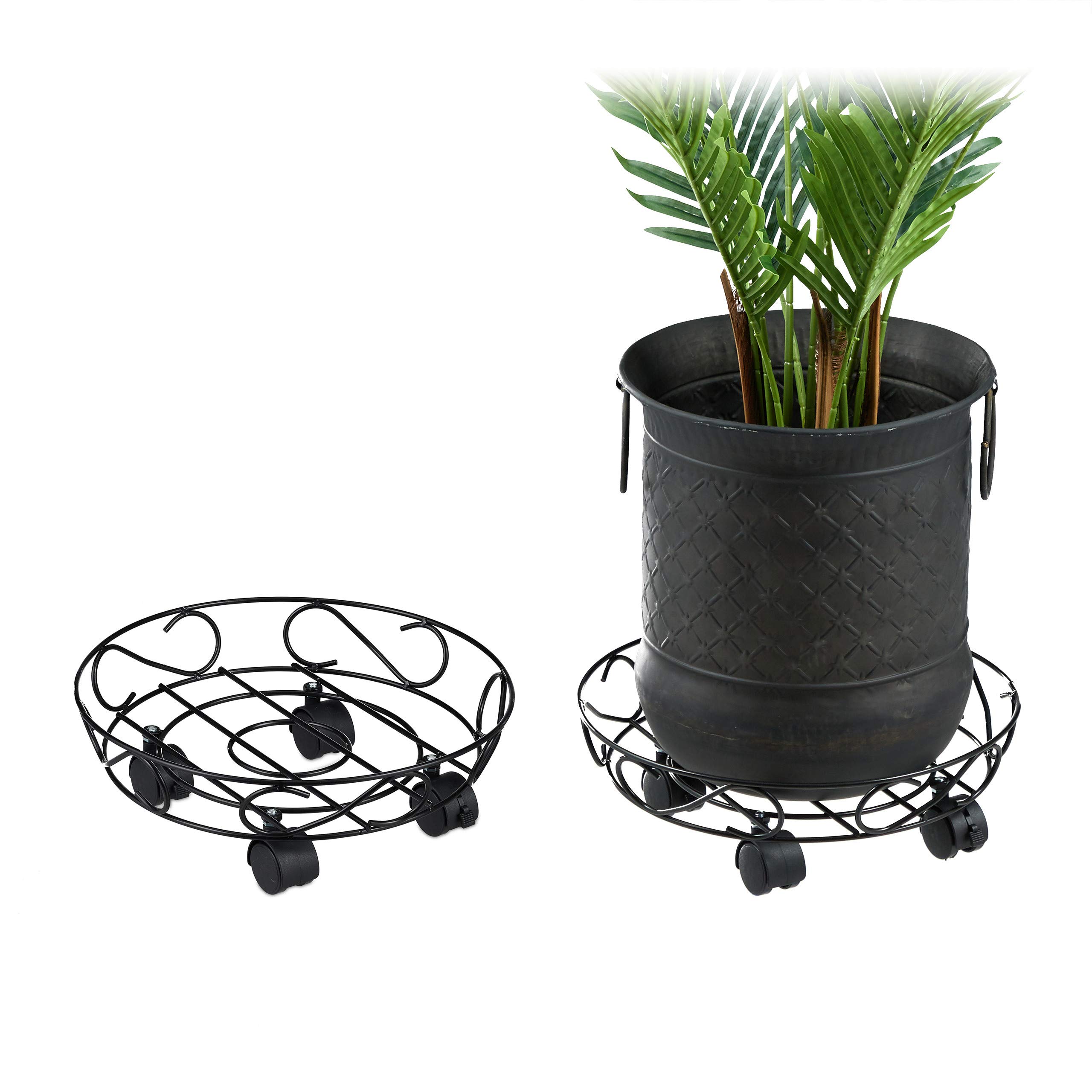relaxdays-pflanzenroller-2er-set-rund-metall-schwarz-bis-28-cm image 1