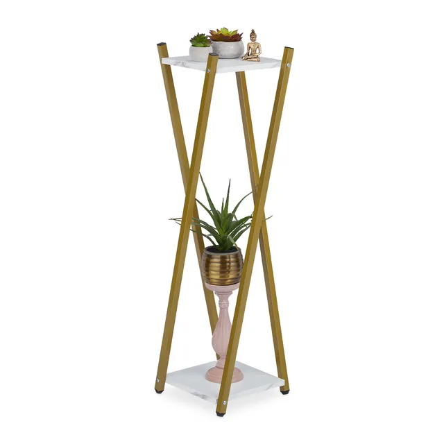 relaxdays-blumenst-nder-2-etagen-metall-blumenhocker-marmoroptik-gold-wei-99-x-2 image 1