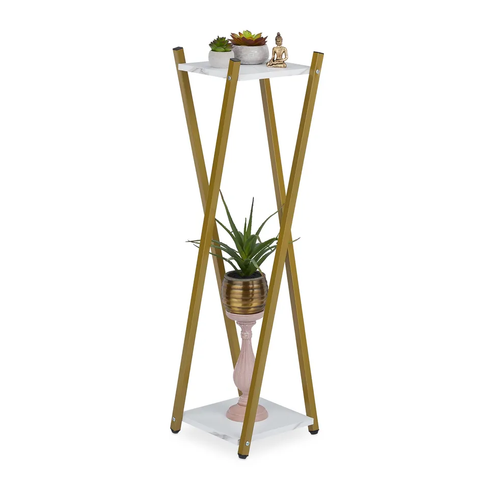 relaxdays-blumenst-nder-2-etagen-metall-blumenhocker-marmoroptik-gold-wei-99-x-2 image 1