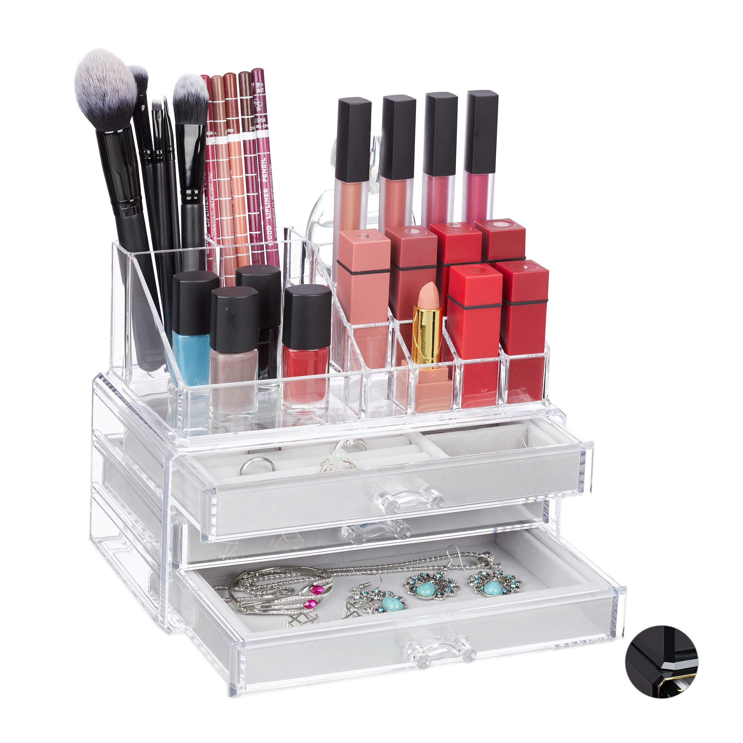 relaxdays-make-up-organizer-2-teilig-transparent-mit-schmuckk-stchen image 1