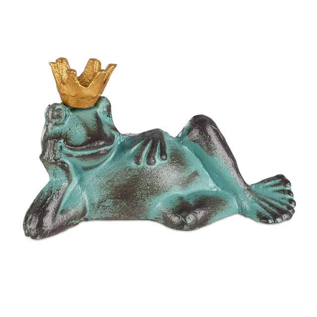relaxdays-gartenfigur-froschk-nig-gusseisen-gr-e-l-gr-n-liegend image 1