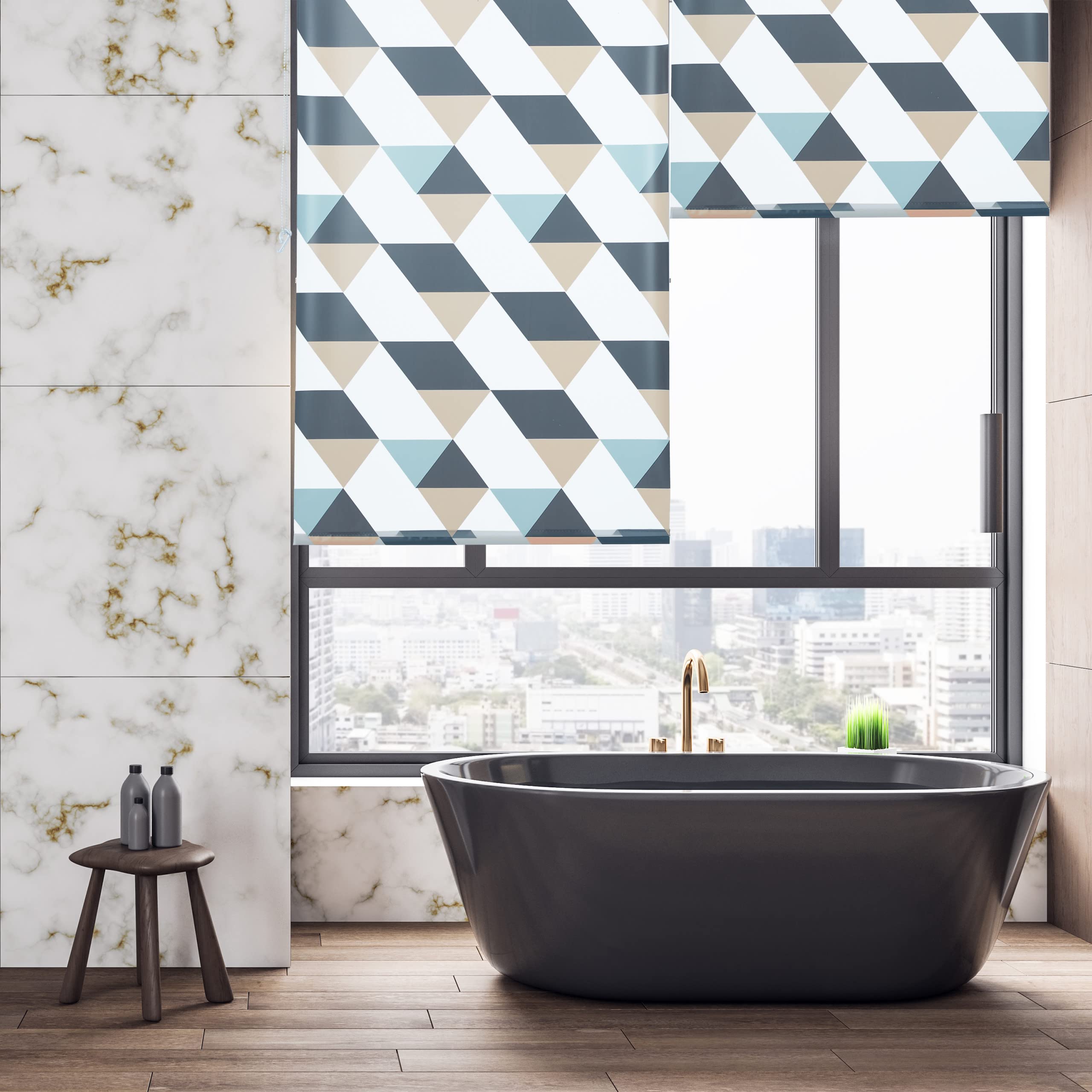 relaxdays-duschrollo-100x240-cm-dreieck-muster-seilzug-flexible-montage-duschvor image 3