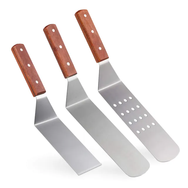 relaxdays-grill-pfannenwender-3er-set-edelstahl-teppanyaki-rotbraun image 1