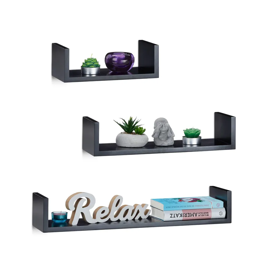relaxdays-wandregal-u-form-3er-set-schwarz-15-cm-tiefe image 1
