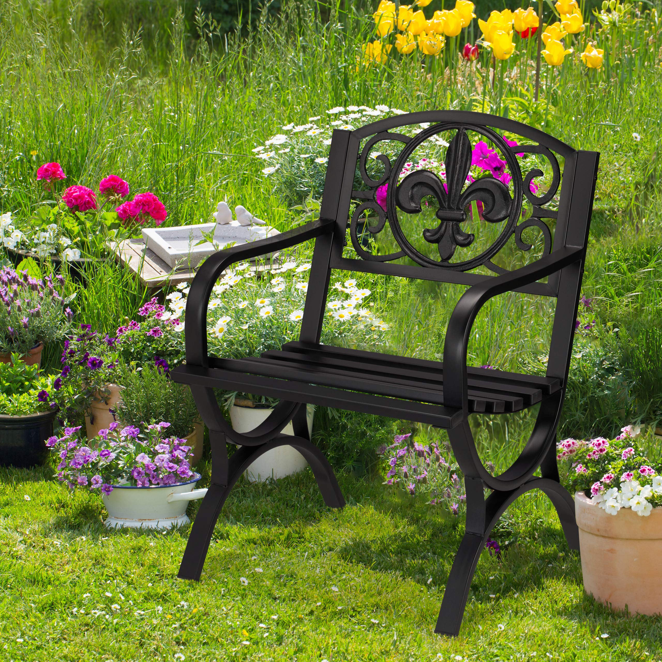 relaxdays-gartenstuhl-vintage-metall-mit-armlehnen-schwarz image 2