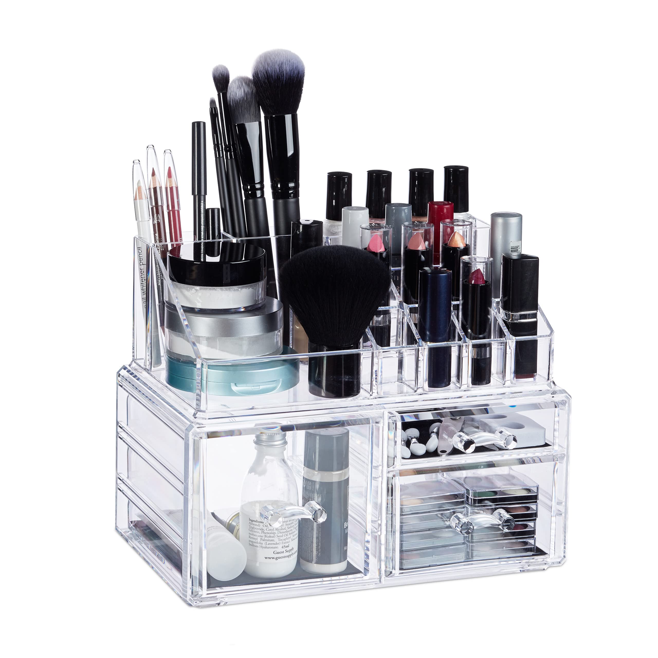 relaxdays-make-up-organizer-acryl-transparent-mit-3-schubladen image 1