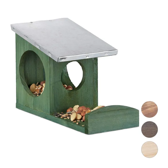 relaxdays-eichh-rnchen-futterhaus-holz-mit-metalldach-dunkelgr-n image 1
