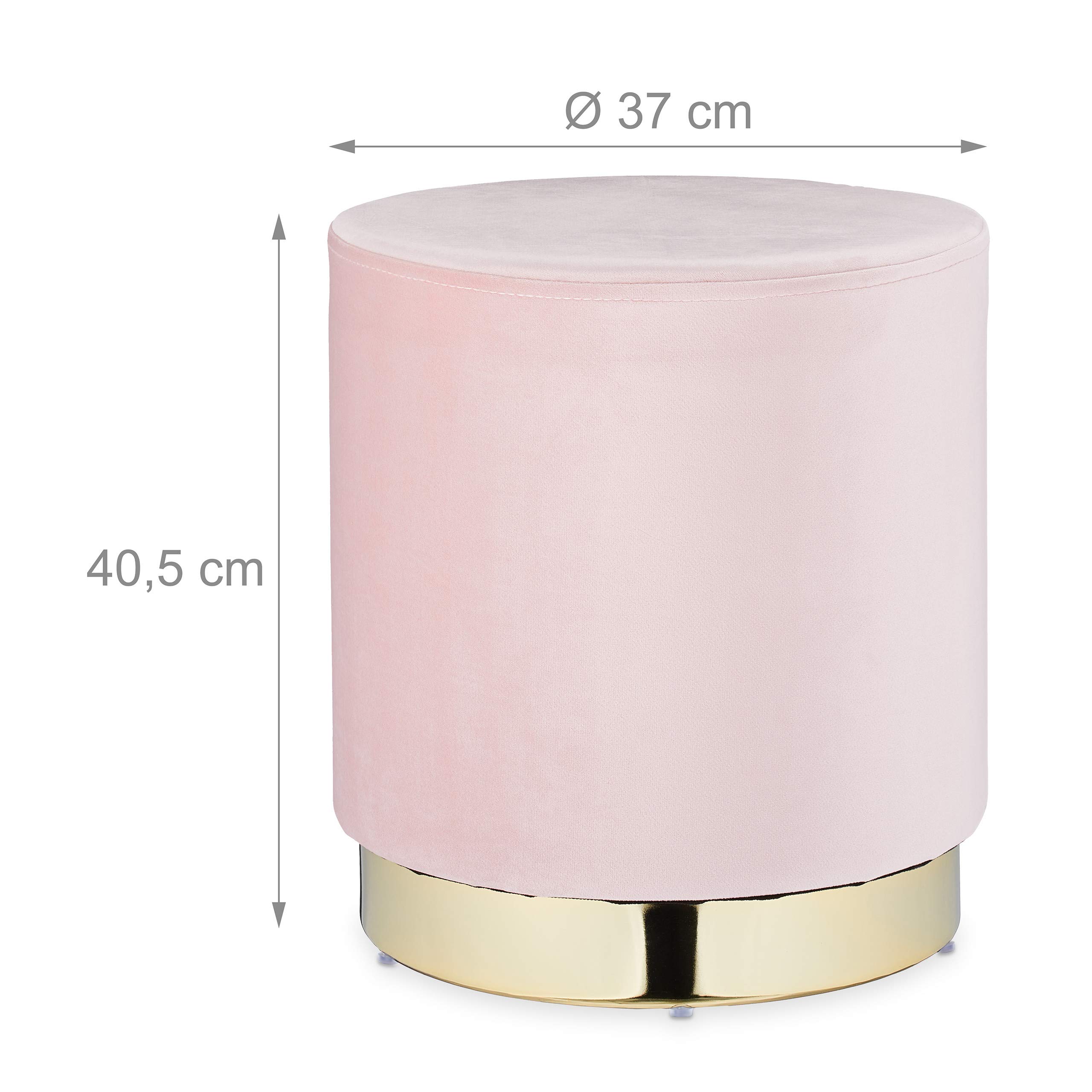 relaxdays-samthocker-rund-samt-polsterhocker-40-5-x-37-cm-rosa-gold image 3