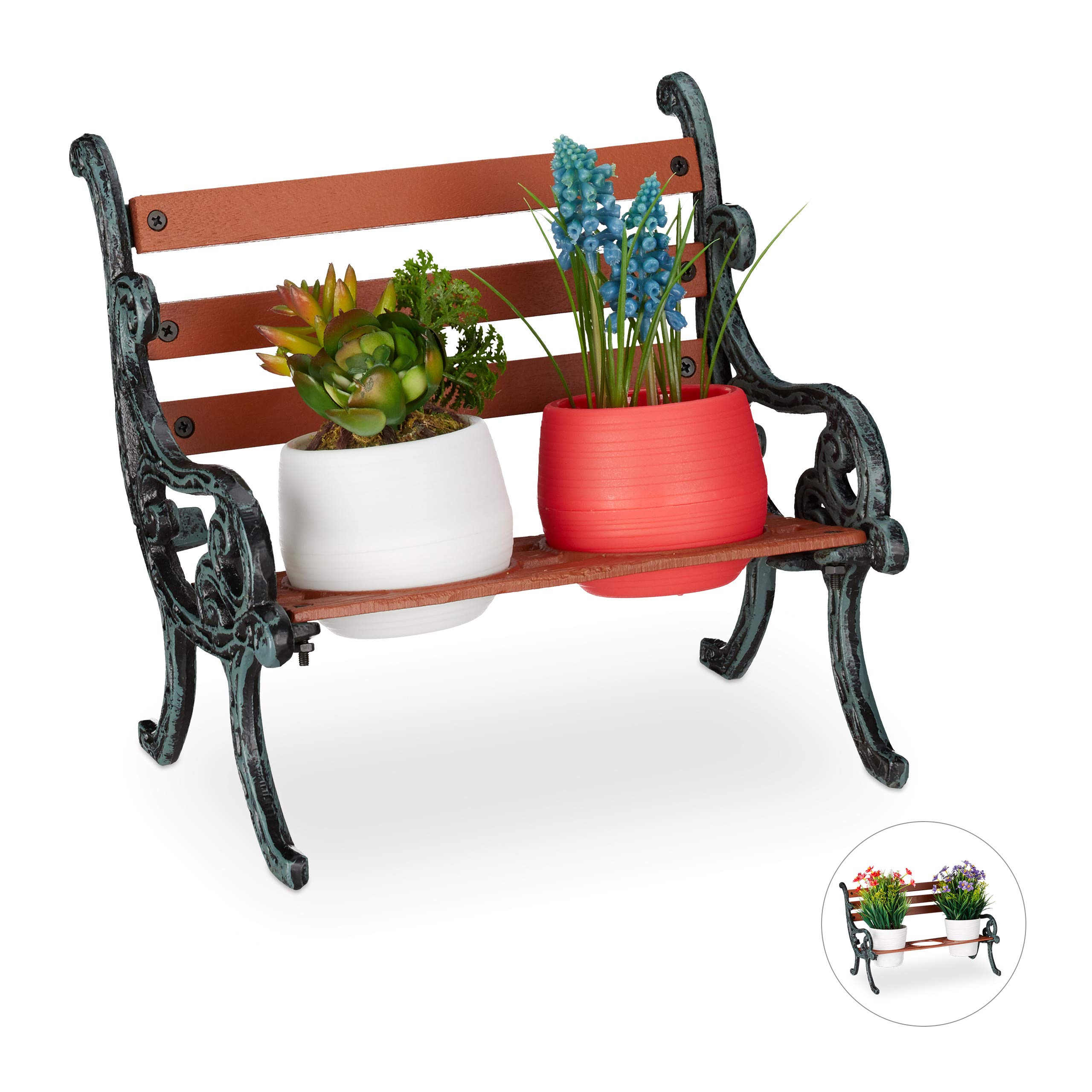 relaxdays-mini-blumenbank-gusseisen-holz-braun-graugr-n-20-5-x-24-5-x-17-5-cm image 1