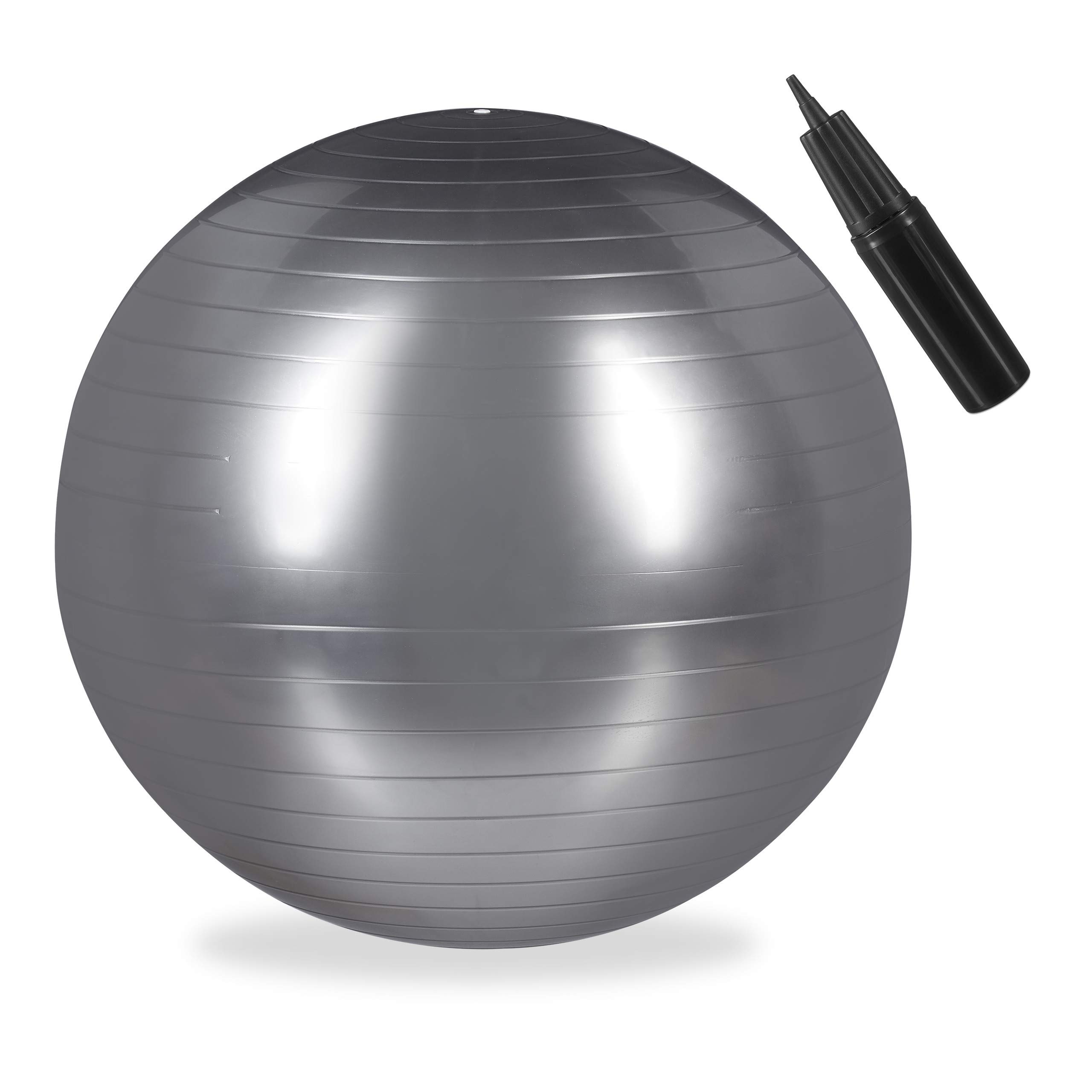 relaxdays-gymnastikball-55-cm-silber-fitnessball-mit-pumpe image 1